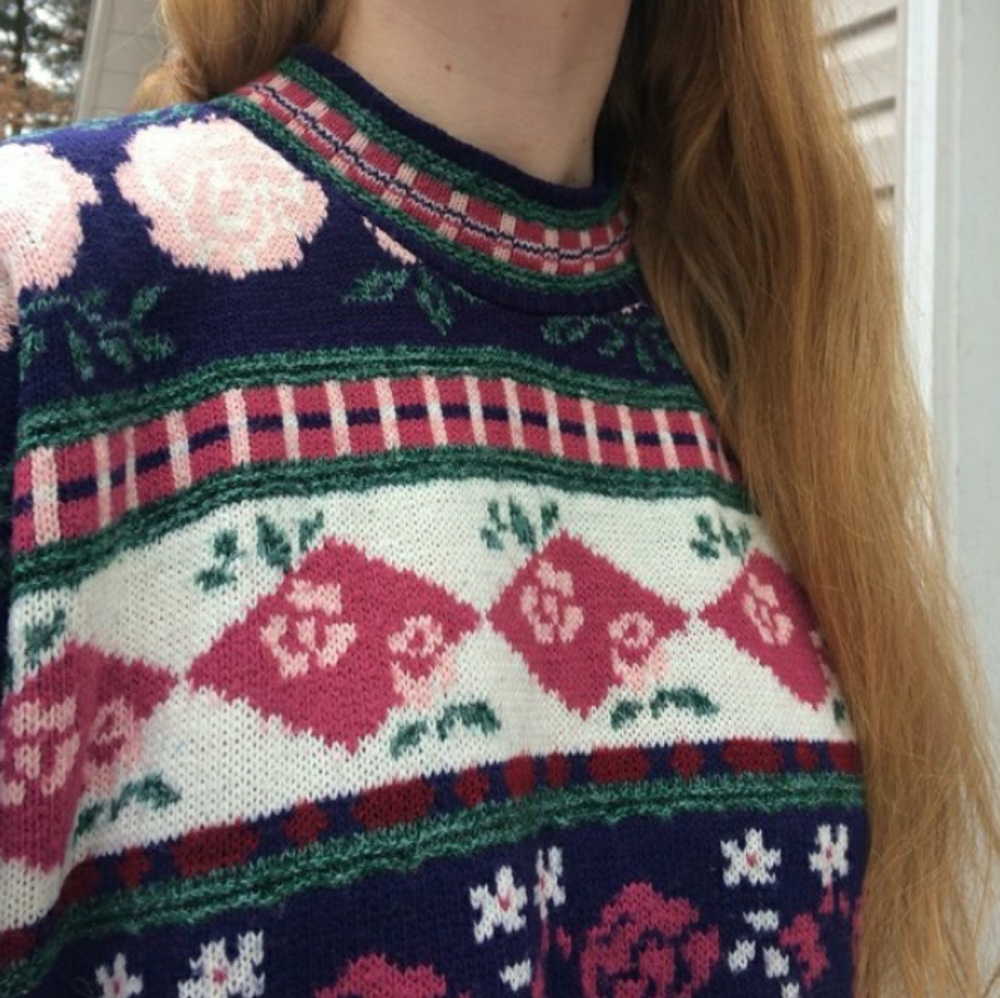 80s Ship’N Shore Roses Floral Knit Sweater Grandma Coquette - Picture 7 of 7